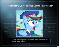 Size: 1280x1024 | Tagged: safe, alternate version, artist:a4r91n, rainbow dash, pegasus, pony, g4, cap, clothes, command and conquer, command and conquer: generals, crossover, hat, military uniform, shocked, uniform, you win