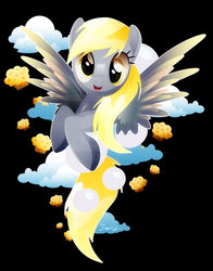 Size: 800x1022 | Tagged: safe, artist:ii-art, derpy hooves, pegasus, pony, g4, cloud, female, food, looking at you, mare, muffin, smiling, solo