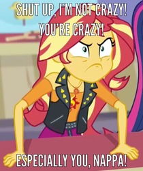 Size: 862x1024 | Tagged: safe, edit, edited screencap, screencap, sunset shimmer, equestria girls, equestria girls specials, g4, my little pony equestria girls: better together, my little pony equestria girls: rollercoaster of friendship, angry, caption, clothes, cropped, do i look angry, dragon ball, dragonball z abridged, geode of empathy, implied nappa, jacket, meme