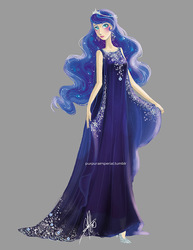Size: 612x792 | Tagged: safe, artist:purpuraimperial, princess luna, human, g4, clothes, crown, dress, female, gray background, high heels, humanized, jewelry, looking at you, regalia, shoes, simple background, solo