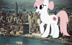 Size: 1639x1040 | Tagged: safe, artist:jerryakira79, nurse redheart, pony, g4, female, giant ponies in real life, giant pony, irl, macro, manhattan, mega giant, photo, ponies in real life