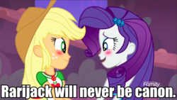 Size: 961x541 | Tagged: safe, edit, edited screencap, screencap, applejack, rarity, equestria girls, equestria girls specials, g4, my little pony equestria girls: better together, my little pony equestria girls: rollercoaster of friendship, anti-shipping, discussion in the comments, op is a duck, op is trying to start shit, op started shit