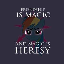 Size: 480x480 | Tagged: artist needed, source needed, safe, rainbow dash, pony, g4, chaos, evil, evil grin, female, heresy, looking at you, meme, needs more jpeg, smiling, solo, title drop, warhammer (game), warhammer 40k