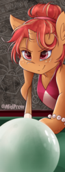 Size: 1024x2688 | Tagged: safe, artist:midnightpremiere, oc, oc only, oc:deep dish, pony, billiards, pool cue, pool table, solo, whinnycitycon