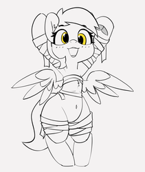 Size: 2228x2640 | Tagged: safe, artist:pabbley, derpy hooves, pegasus, pony, g4, 30 minute art challenge, armpits, blushing, clothes, costume, female, frog (hoof), high res, lineart, mare, monochrome, mummy, partial color, simple background, solo, underhoof, white background