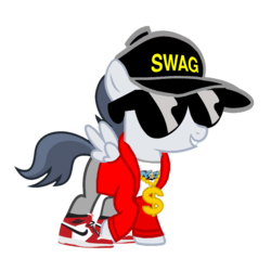 Size: 1536x1536 | Tagged: safe, artist:frownfactory, artist:motownwarrior01, edit, rumble, pegasus, pony, g4, air jordans, baseball cap, bling, cap, clothes, colt, gold chains, hat, jacket, male, nike, rapper, shoes, simple background, sneakers, sunglasses, swag, transparent background, vector