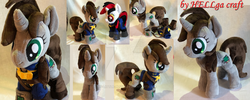 Size: 1024x410 | Tagged: safe, artist:my-little-plush, oc, oc:blackjack, oc:littlepip, pony, unicorn, fallout equestria, fallout equestria: project horizons, clothes, colored sclera, fanfic, fanfic art, female, hooves, horn, irl, jumpsuit, mare, photo, pipbuck, plushie, text, vault suit, watermark, yellow sclera