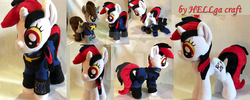 Size: 1024x410 | Tagged: safe, artist:my-little-plush, oc, oc:blackjack, oc:littlepip, pony, unicorn, fallout equestria, fallout equestria: project horizons, clothes, colored sclera, cutie mark, fanfic, fanfic art, female, hooves, horn, irl, jumpsuit, mare, photo, pipbuck, plushie, text, vault suit, watermark, yellow sclera