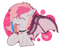 Size: 2500x2000 | Tagged: safe, artist:b-cacto, oc, oc only, oc:candy quartz, bat pony, pony, bell, bell collar, collar, high res, piercing, rock candy, simple background, solo, transparent background