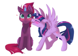 Size: 2505x1813 | Tagged: safe, artist:sinalaa, fizzlepop berrytwist, tempest shadow, twilight sparkle, alicorn, pony, unicorn, g4, my little pony: the movie, blushing, broken horn, cutie mark, eye scar, eyes closed, female, glowing horn, heart, heart eyes, horn, lesbian, licking, mare, scar, ship:tempestlight, shipping, simple background, sitting, sparking horn, spread wings, tongue out, transparent background, twilight sparkle (alicorn), wingding eyes, wings