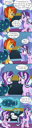 Size: 1200x4800 | Tagged: safe, artist:skitter, starlight glimmer, sunburst, pony, unicorn, g4, character proxy, character to character, clothes, comic, cutie mark, dialogue, duo, female, glasses, glowing horn, horn, magic, magic abuse, male, mare, robe, self ponidox, stallion, sunburst's cloak, sunburst's glasses, telekinesis, transformation, transgender transformation, twinning