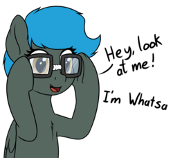 Size: 2075x1891 | Tagged: safe, artist:zippysqrl, oc, oc only, oc:jade shine, pegasus, pony, chest fluff, dialogue, female, glasses, nerd, open mouth, raised hoof, simple background, solo, transparent background