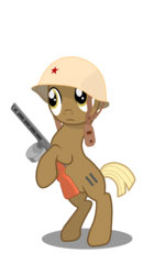 Size: 1500x2668 | Tagged: safe, artist:pizzamovies, pony, cyrillic, equal cutie mark, gun, helmet, ppsh-41, russian, simple background, solo, standing, weapon, white background, world war ii