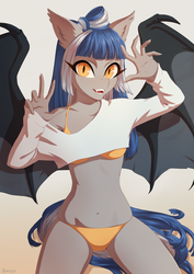 Size: 905x1280 | Tagged: safe, artist:glorious-rarien, oc, oc only, oc:midnight rush, bat pony, anthro, anthro oc, bat pony oc, bikini, clothes, female, looking at you, mare, shirt, solo, swimsuit