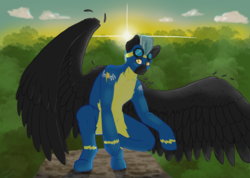 Size: 1024x731 | Tagged: safe, artist:tess-a-doodle, thunderlane, anthro, unguligrade anthro, g4, arm hooves, clothes, human facial structure, male, solo, uniform, wonderbolts uniform