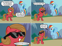 Size: 1104x830 | Tagged: safe, artist:nightmaremoons, rainbow dash, oc, oc:pun, earth pony, pony, ask pun, g4, ask, female, mare, pun, show accurate, sunglasses, tumblr