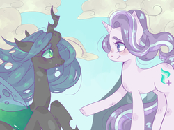Size: 800x600 | Tagged: safe, artist:pastel-itami, queen chrysalis, starlight glimmer, pony, unicorn, g4, to where and back again, looking at each other, scene interpretation, smiling