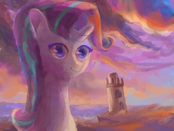 Size: 1280x960 | Tagged: safe, artist:laurasrxfgcc, starlight glimmer, pony, unicorn, g4, beach, female, lighthouse, solo, sunset