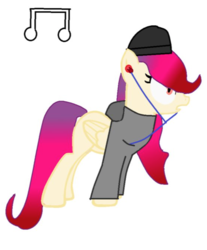 Size: 556x673 | Tagged: safe, artist:kai-alive, oc, oc only, oc:sunset melody, pegasus, pony, beanie, clothes, earbuds, female, hat, hoodie, mare, simple background, solo, white background