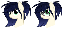 Size: 3823x1809 | Tagged: safe, artist:kai-alive, oc, oc only, oc:newbie (ice1517), pegasus, pony, bust, ethereal mane, female, glasses, mare, ponytail, simple background, solo, starry mane, transparent background