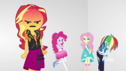 Size: 1967x1106 | Tagged: safe, edit, edited screencap, screencap, fluttershy, pinkie pie, rainbow dash, sunset shimmer, equestria girls, equestria girls series, g4, rollercoaster of friendship, angry, emoji, facebook, geode of empathy, geode of sugar bombs, geode of super speed, magical geodes