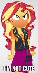 Size: 1080x2080 | Tagged: safe, edit, edited screencap, screencap, sunset shimmer, equestria girls, equestria girls series, g4, rollercoaster of friendship, angry, blatant lies, cropped, cute, female, i'm not cute, image macro, meme, red face, shimmerbetes, simple background, solo, white background