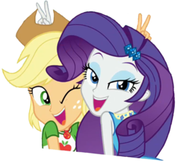 Size: 672x614 | Tagged: safe, edit, edited screencap, editor:ponyfan228, screencap, applejack, rarity, equestria girls, equestria girls specials, g4, my little pony equestria girls: better together, my little pony equestria girls: rollercoaster of friendship, background removed, cute, duo, female, jackabetes, lidded eyes, looking at you, not a vector, raribetes, shipping fuel, simple background, transparent background