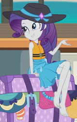 Size: 1336x2100 | Tagged: safe, edit, edited screencap, editor:grapefruitface, screencap, rarity, equestria girls, equestria girls series, g4, the salty sails, barefoot, clothes, cropped, crossed legs, cute, feet, female, hat, legs, lifejacket, raribetes, rarity's blue sarong, sandals, sarong, sexy, solo, sun hat, swimsuit