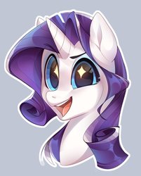 Size: 653x814 | Tagged: safe, artist:makaronder, rarity, pony, unicorn, g4, bust, female, looking at you, mare, open mouth, simple background, smiling, solo, starry eyes, wingding eyes