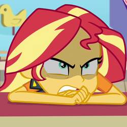 Size: 719x718 | Tagged: safe, screencap, sunset shimmer, equestria girls, equestria girls specials, g4, my little pony equestria girls: better together, my little pony equestria girls: rollercoaster of friendship, angry, cropped, frown, glare, gritted teeth, kubrick stare, shrunken pupils, solo focus, that pony sure have anger issues