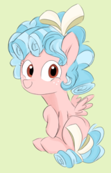 Size: 1440x2256 | Tagged: safe, artist:rozzertrask, cozy glow, pegasus, pony, g4, bow, female, filly, looking at you, simple background, sitting, solo, spread wings, wings