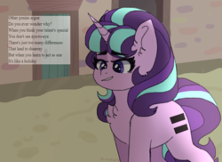 Size: 3656x2665 | Tagged: safe, artist:evelynchie, starlight glimmer, pony, unicorn, g4, egalitarianism, female, high res, mare, our town, solo, text