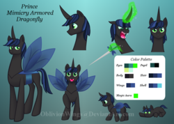 Size: 1040x740 | Tagged: safe, artist:oblivionwings, oc, oc only, oc:mimicry, hybrid, bio, cute, glowing horn, horn, interspecies offspring, magic, offspring, parent:queen chrysalis, parent:shining armor, parents:shining chrysalis, telekinesis