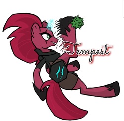 Size: 1075x1043 | Tagged: safe, artist:fork, tempest shadow, pony, unicorn, g4, armor, broken horn, eye scar, female, hoof shoes, horn, scar, simple background, solo, sparking horn, white background