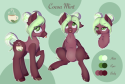 Size: 1024x683 | Tagged: safe, artist:cha-squared, oc, oc only, oc:cocoa mint, earth pony, pony, female, mare, reference sheet, solo