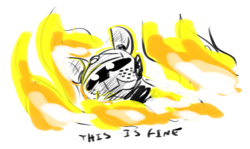 Size: 1077x640 | Tagged: safe, artist:testostepone, oc, oc:runtime, pony, robot, robot pony, fire, this is fine
