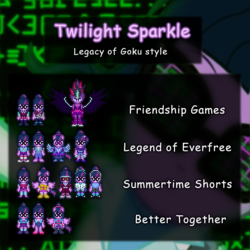 Size: 1000x1000 | Tagged: safe, artist:foxmaister, screencap, sci-twi, twilight sparkle, dance magic, eqg summertime shorts, equestria girls, equestria girls series, equestria girls specials, forgotten friendship, g4, good vibes, mad twience, movie magic, my little pony equestria girls: friendship games, my little pony equestria girls: legend of everfree, beach, clothes, crystal gala, crystal guardian, crystal prep academy uniform, dragon ball, dragon ball z, dragon ball z: the legacy of goku, gameboy advance, glasses, masked matter-horn costume, midnight sparkle, pixel art, ponied up, power ponies, school uniform, sci-twilicorn, sprite, swimsuit, wings