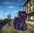 Size: 1350x1300 | Tagged: safe, artist:serodart, oc, oc:pestyskillengton, earth pony, pegasus, pony, fallout equestria, city, clothes, duo, fallout, fallout 4, fanfic, fanfic art, female, heterochromia, hooves, jumpsuit, knife, male, mare, mouth hold, pipboy, pipbuck, request, road, ruined, saddle bag, scenery, sky, stallion, town, vault suit, wasteland, weapon, wings