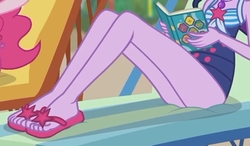 Size: 2100x1225 | Tagged: safe, screencap, sci-twi, twilight sparkle, equestria girls, friendship math, g4, my little pony equestria girls: better together, clothes, cropped, feet, flip-flops, foot focus, legs, pictures of legs, sandals, schrödinger's pantsu, sci-twi swimsuit, swimsuit