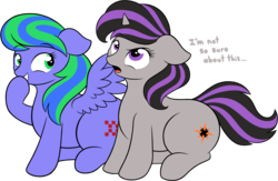 Size: 1596x1043 | Tagged: safe, artist:php66, oc, oc only, oc:felicity stars, oc:magna-save, pony, alternate hairstyle, commission, dialogue, magslicity, mane swap, simple background, transparent background