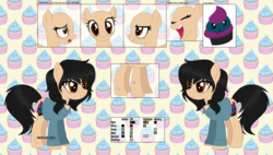 Size: 1024x581 | Tagged: safe, artist:t-aroutachiikun, oc, oc only, oc:capuccino cupcake, earth pony, pony, clothes, female, mare, reference sheet, shirt, solo