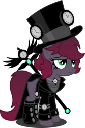 Size: 1280x1915 | Tagged: safe, artist:buckeyescozycafe, oc, oc only, oc:countess clockwork, earth pony, pony, clock, clothes, female, hat, mare, simple background, solo, staff, steampunk, top hat, transparent background
