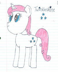 Size: 594x736 | Tagged: safe, artist:nightshadowmlp, twinkleshine, pony, unicorn, g4, female, lined paper, mare, smiling, solo, text, traditional art