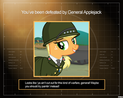 Size: 1280x1024 | Tagged: safe, artist:a4r91n, applejack, earth pony, pony, g4, clothes, command and conquer, command and conquer: generals, crossover, helmet, looking at you, military uniform, tank (vehicle), uniform, you lose
