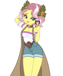 Size: 1500x1800 | Tagged: safe, artist:mashoart, vignette valencia, equestria girls, equestria girls series, g4, rollercoaster of friendship, armpits, breasts, busty vignette valencia, cellphone, cleavage, clothes, female, phone, selfie, shorts, simple background, smiling, solo, thighs, transparent background