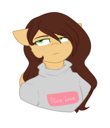 Size: 1236x1440 | Tagged: safe, artist:despotshy, oc, oc only, oc:cocoa, pegasus, anthro, bust, clothes, female, mare, portrait, simple background, solo, sweater, transparent background