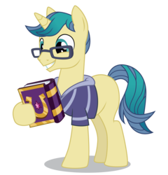 Size: 5000x5200 | Tagged: safe, artist:dragonchaser123, first edition, pony, unicorn, fame and misfortune, g4, absurd resolution, background pony, book, clothes, friendship journal, glasses, male, simple background, solo, stallion, transparent background, vector