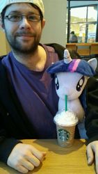 Size: 1440x2560 | Tagged: safe, twilight sparkle, human, pony, g4, coffee, female, irl, jin, male, otaku date, photo, plushie, waifu dinner