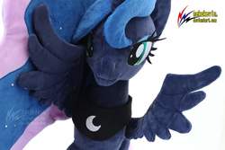 Size: 1080x720 | Tagged: safe, artist:nekokevin, princess luna, alicorn, pony, g4, cute, female, irl, looking at you, mare, photo, plushie, simple background, spread wings, white background, wings