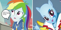 Size: 1245x606 | Tagged: safe, edit, edited screencap, screencap, rainbow dash, equestria girls, equestria girls specials, g4, my little pony equestria girls: better together, my little pony equestria girls: rollercoaster of friendship, bald, bald cartoons, cropped, dialogue, text